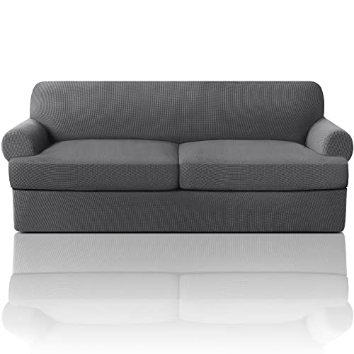 Ivory 3 Pieces Stretch Sofa Covers for T Cushion Sofa J3535