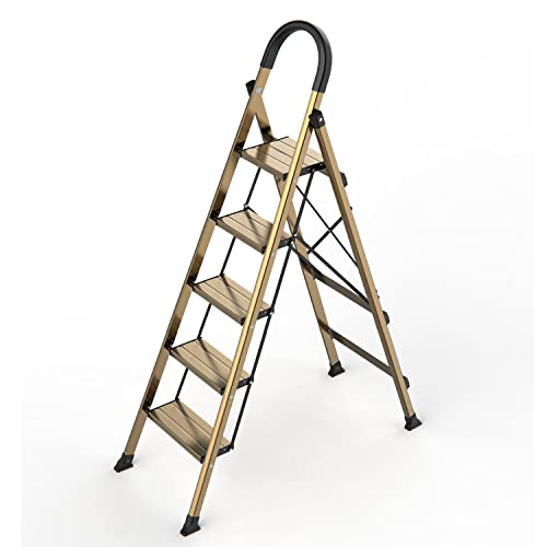 5 Step Folding Black Aluminum Ladder with Anti-Slip Pedal V314492