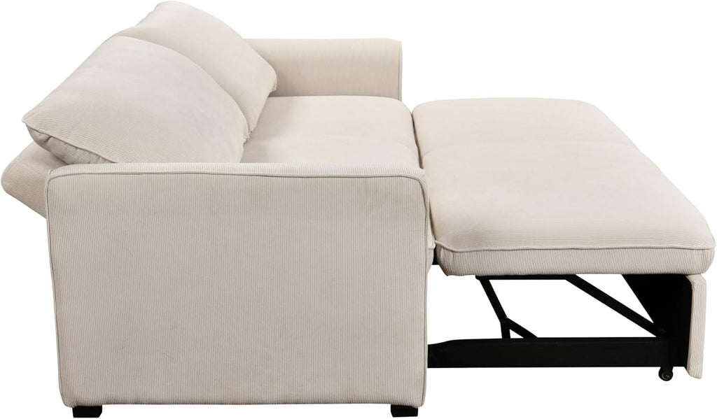 Beige 78 Inch Convertible Sleeper Sofa Bed with Pullout Bed D24352