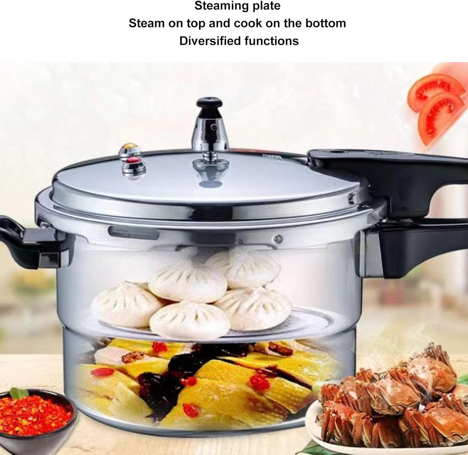 Stainless Steel Pressure Cooker with Safety Valves and Steaming Plate W5393