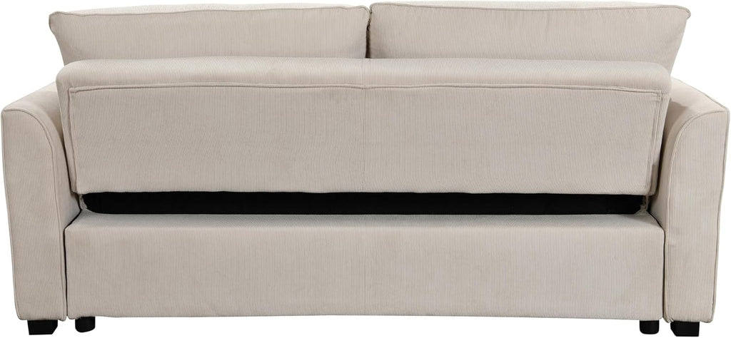 Beige 78 Inch Convertible Sleeper Sofa Bed with Pullout Bed D24352