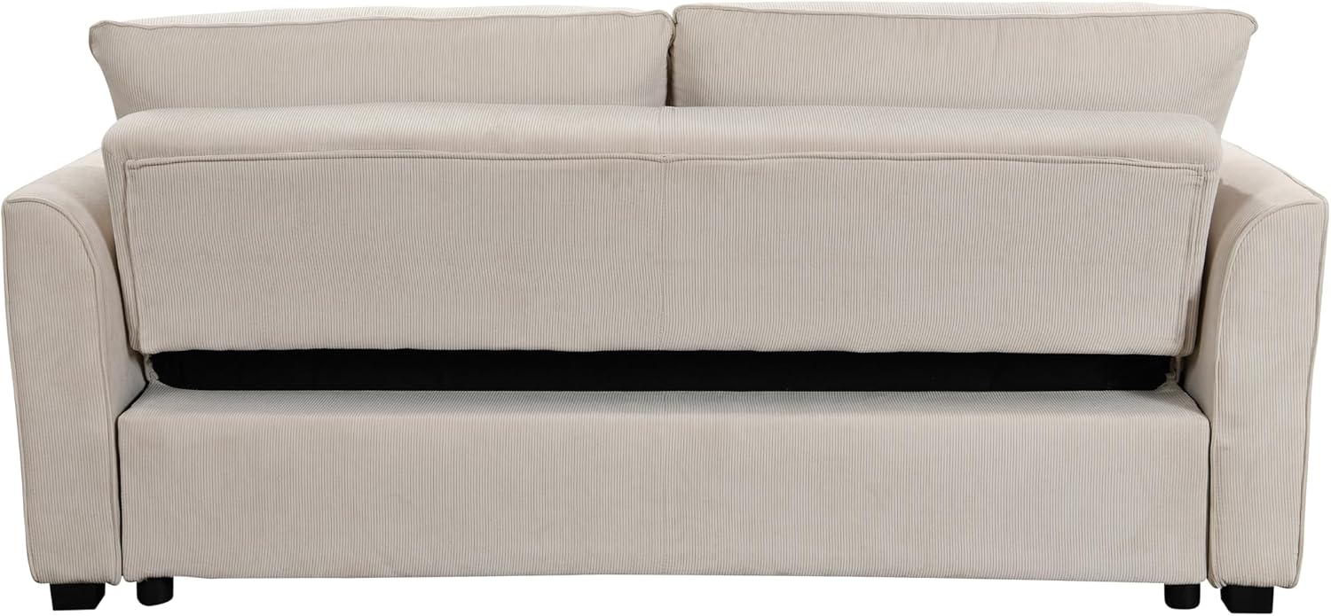 Beige 78 Inch Convertible Sleeper Sofa Bed with Pullout Bed D24352