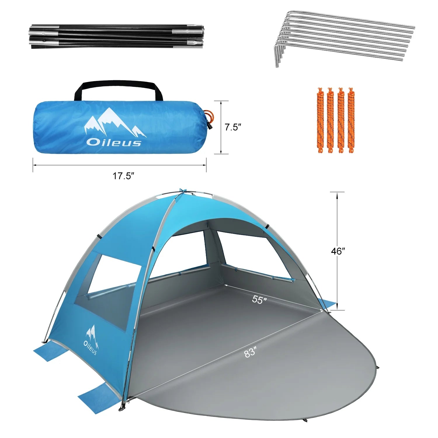 Blue Beach Tent Pop Up Sun Shelter with Carry Bag K5847