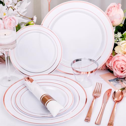 Clear Gold Plastic Dinnerware Set, 350 Pcs N25773