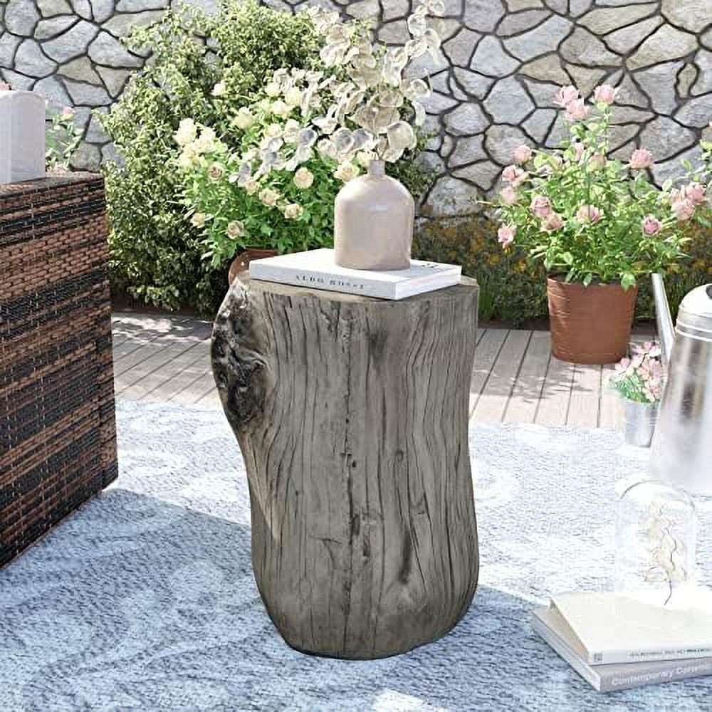 Rustic Stump Side Table Chocolate Brown Wood-Look End Table Stool Z965