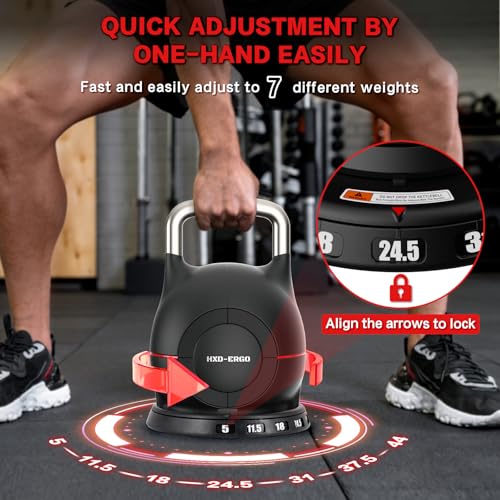 7-in-1 Adjustable Kettlebell, 5-44 LBS Adjustable Weights H2626