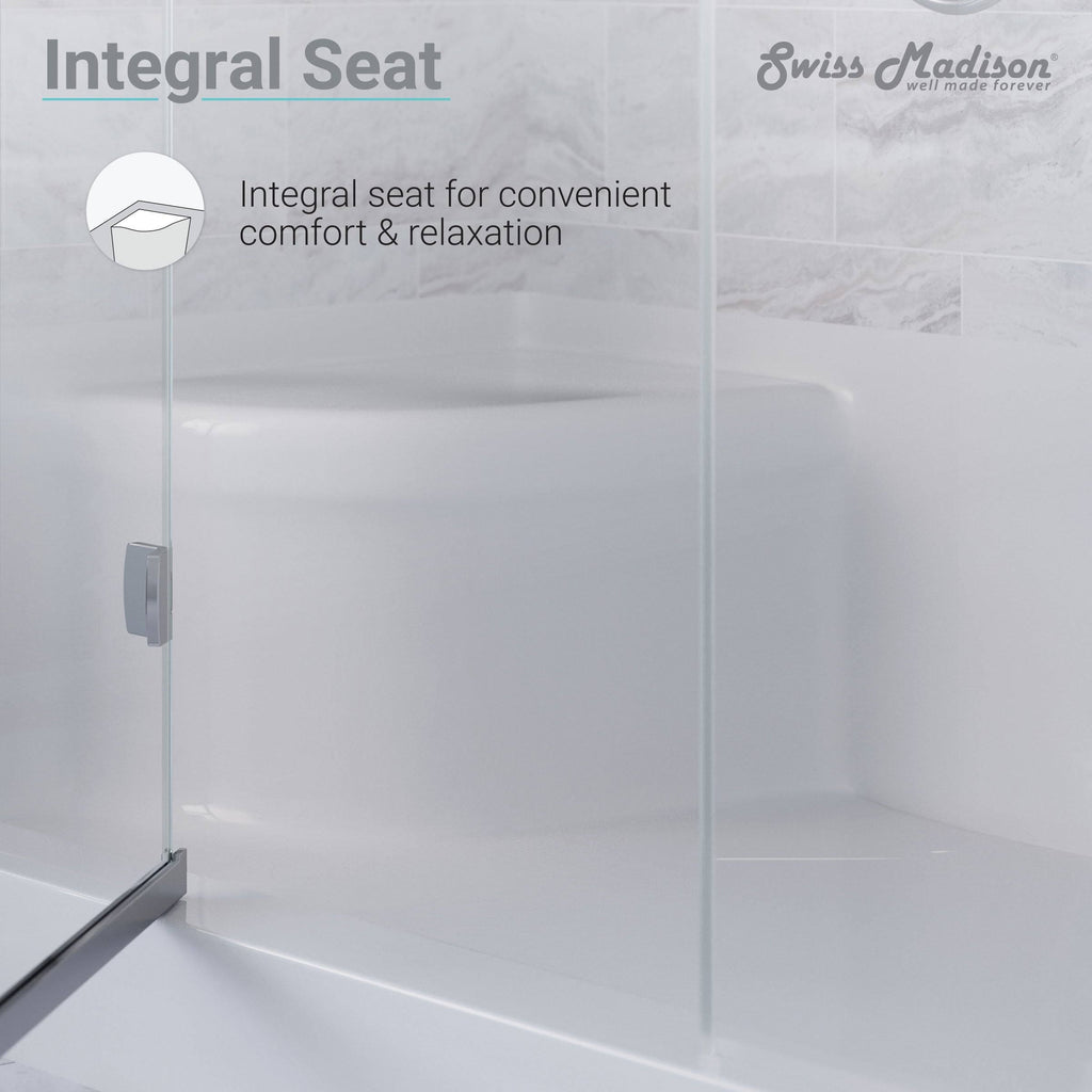 Gray Single Threshold Shower Base with Left Hand Drain and Integral Right Hand Seat R506743
