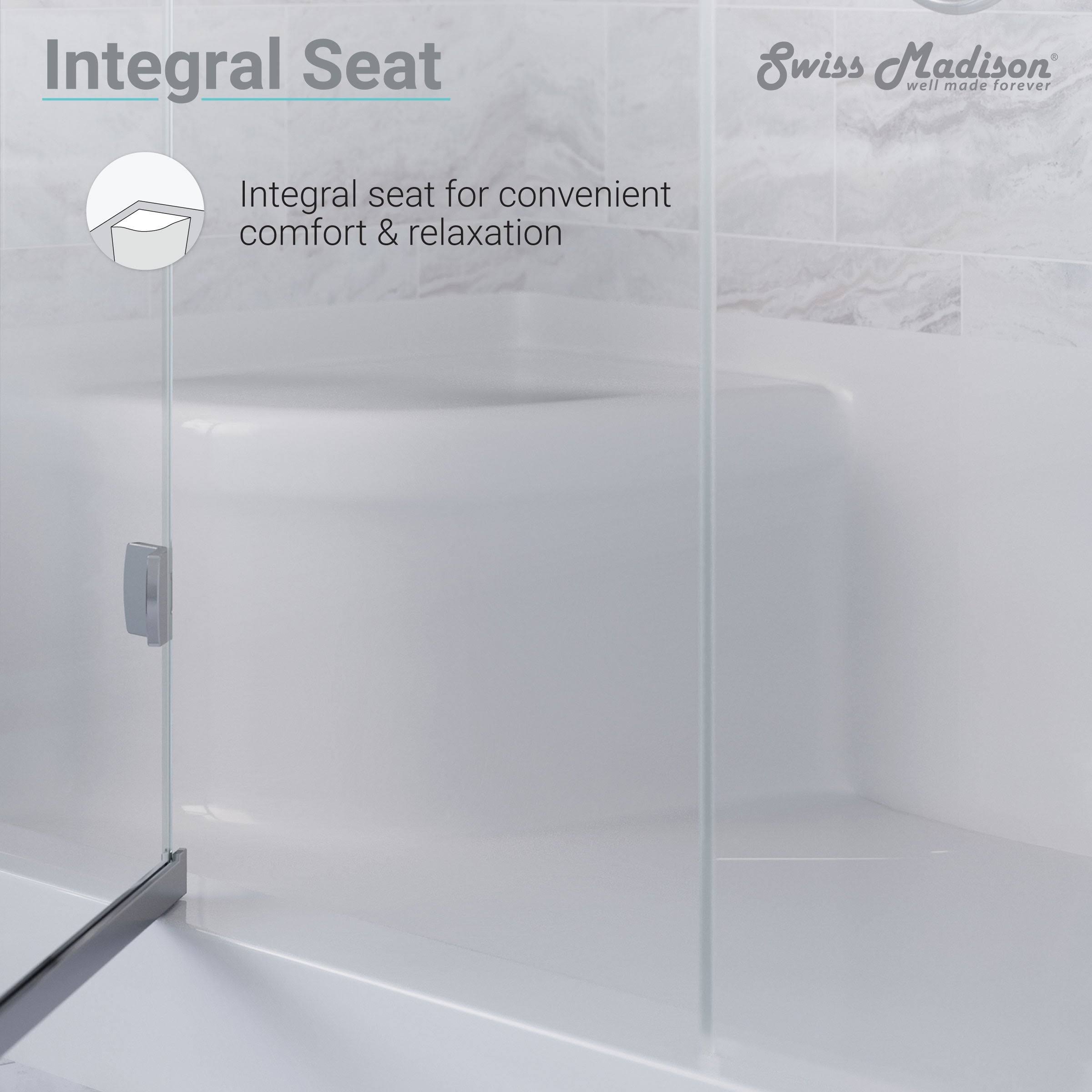 Gray Single Threshold Shower Base with Left Hand Drain and Integral Right Hand Seat R506743