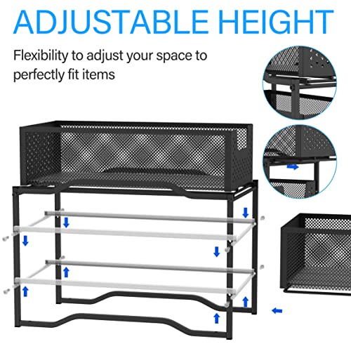 Black 2 Pack Stackable 2 Tier Under Sink Cabinet Organizer with Sliding Storage Drawer T362