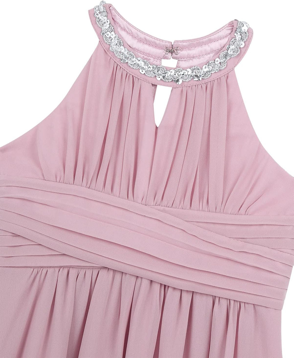 Big Girls Halter-Neck Floral Lace Romper Dress Long Gowns Light Pink U35344