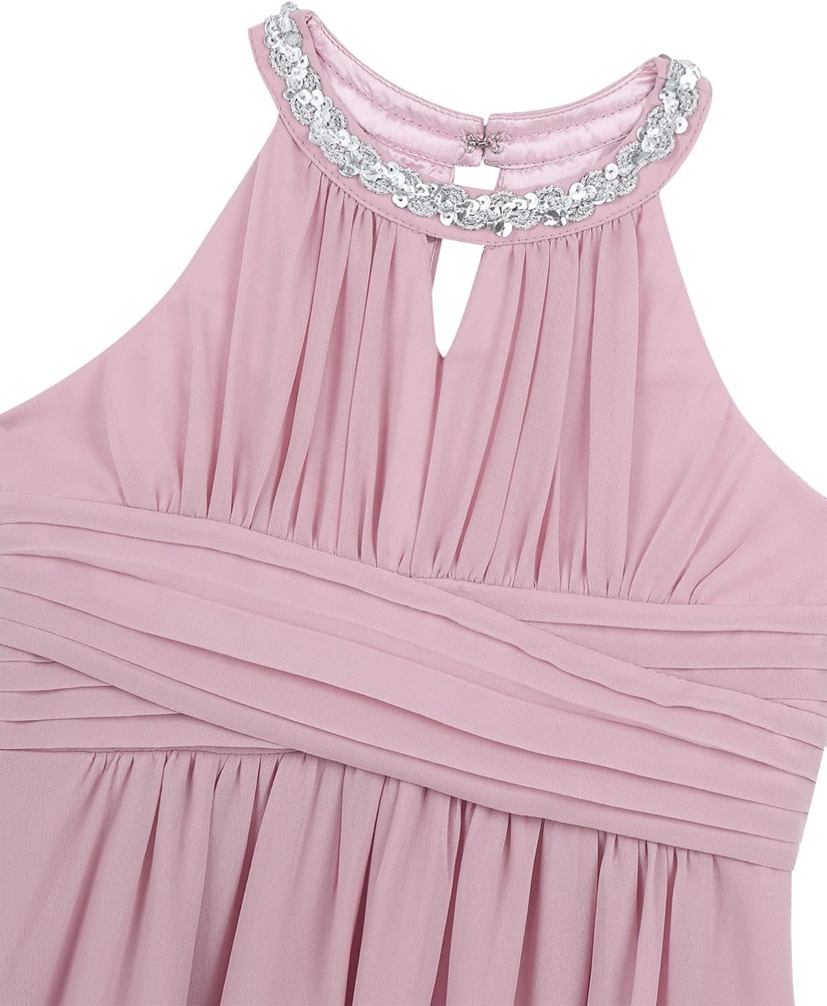 Big Girls Halter-Neck Floral Lace Romper Dress Long Gowns Light Pink U35344