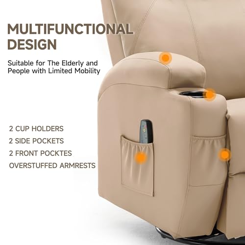 Recliner Chair with Massage and Heat, 360° Swivel, Remote Control and Cup Holder O122458