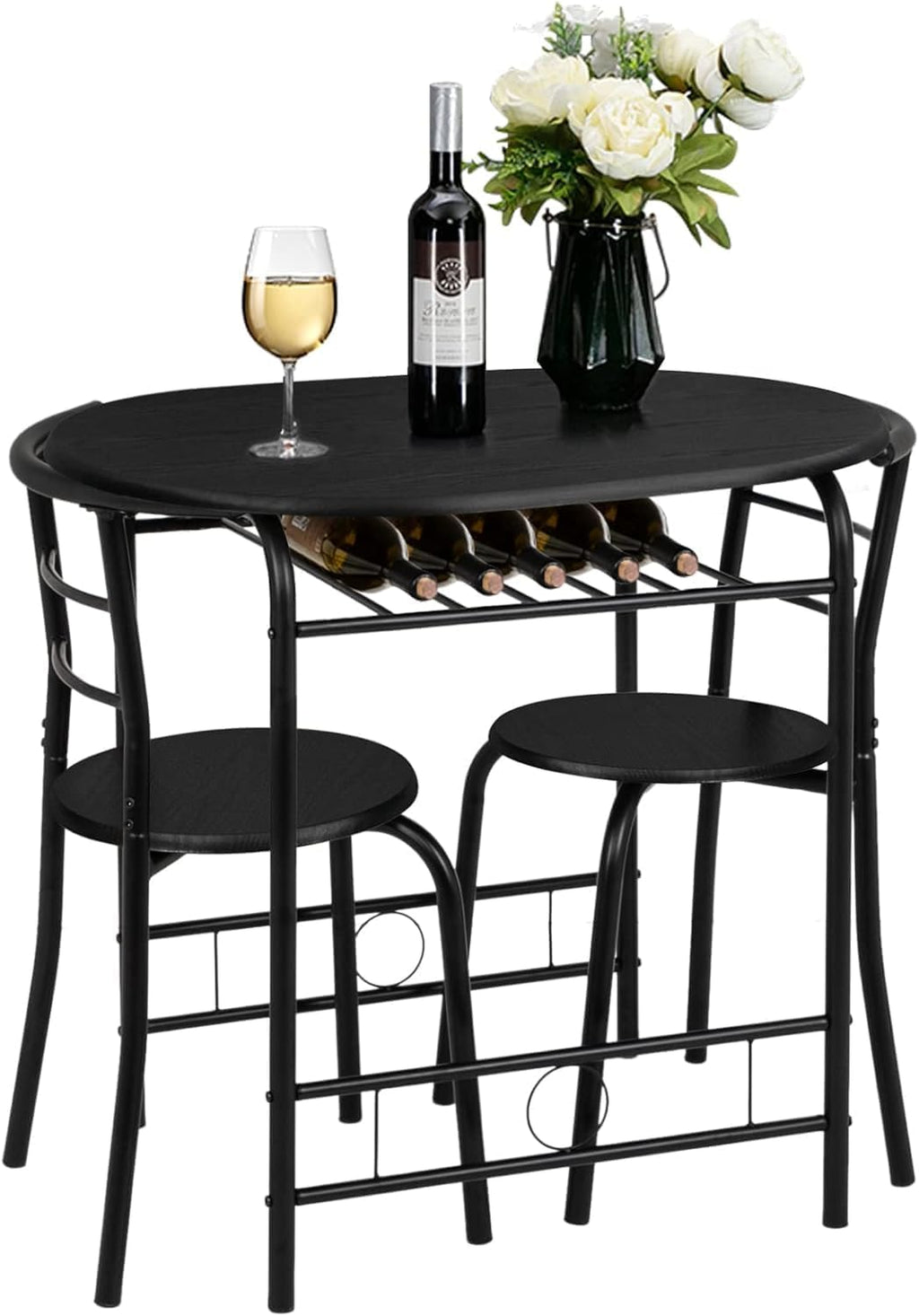 Black Metal Dining Table and 2 Chairs Set of 3 X1189