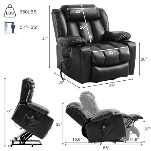 Ochre Leather Power Lift Recliner Chair with Massage & Heat H28136