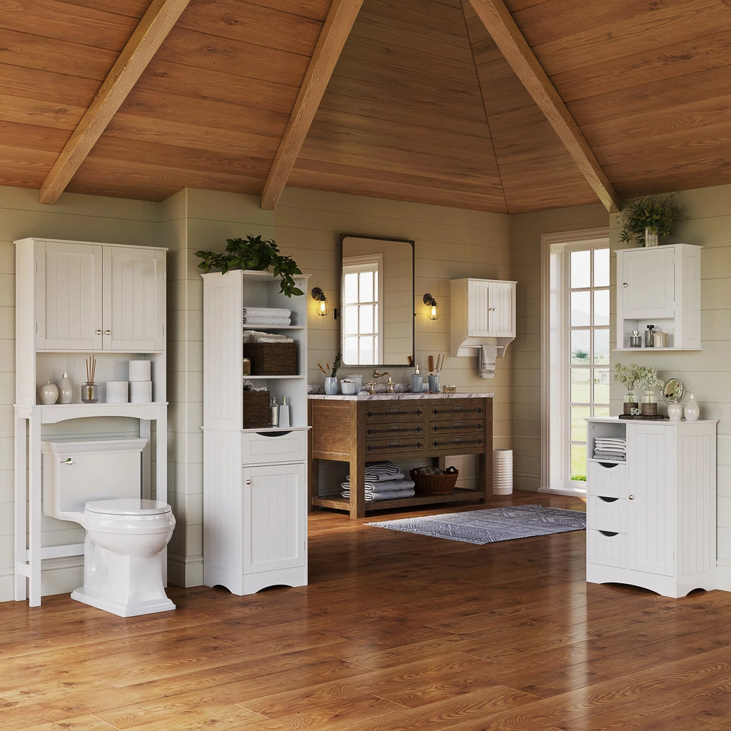 White Tall Linen Storage Cabinet with Drawer F222