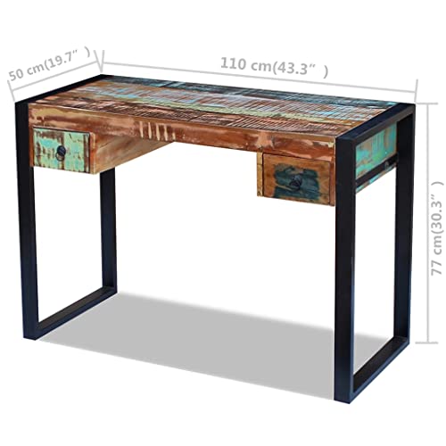 Rectangular Writing Desk with Drawers, Solid Mango Wood, Metal Frame, Brown C85149
