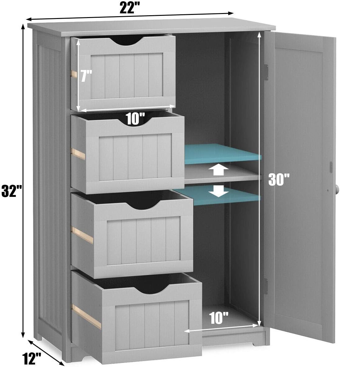 Grey Freestanding Bathroom Floor Cabinet with 4 Drawer A89138