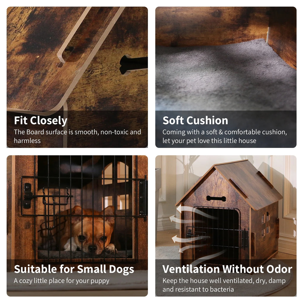 Brown Wooden Dog House with Door and Roof I89093