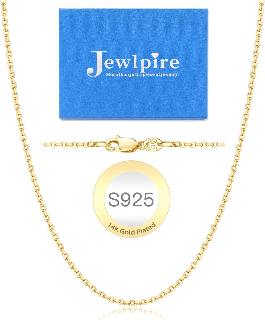 Italian 14K Real Gold Over 925 Sterling Silver Cable Chain Necklace 1.1mm 1.3mm 14 16 18 20 22 24 26 Inch L5101