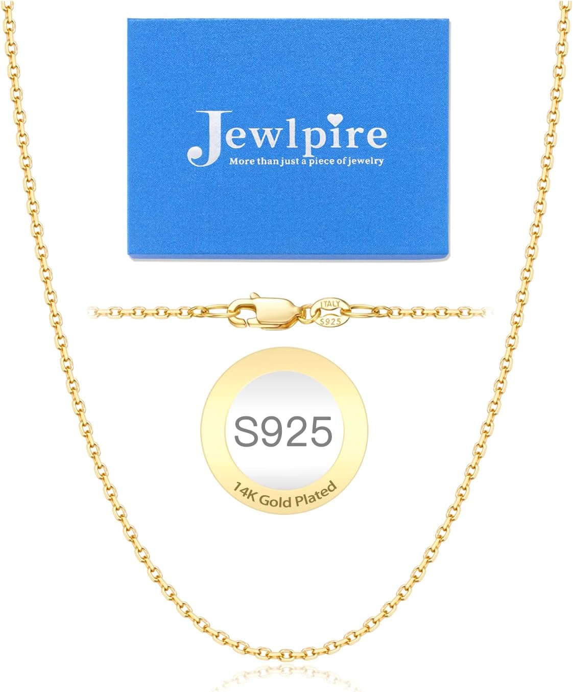 Italian 14K Real Gold Over 925 Sterling Silver Cable Chain Necklace 1.1mm 1.3mm 14 16 18 20 22 24 26 Inch L5101