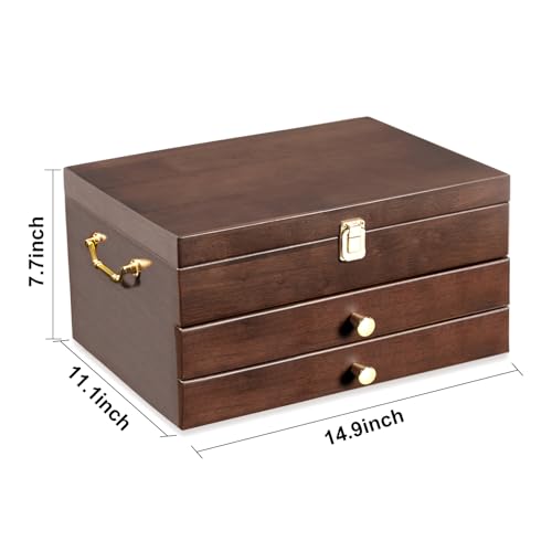 Walnut Wooden 2-Layer Silverware Storage Box Q79377