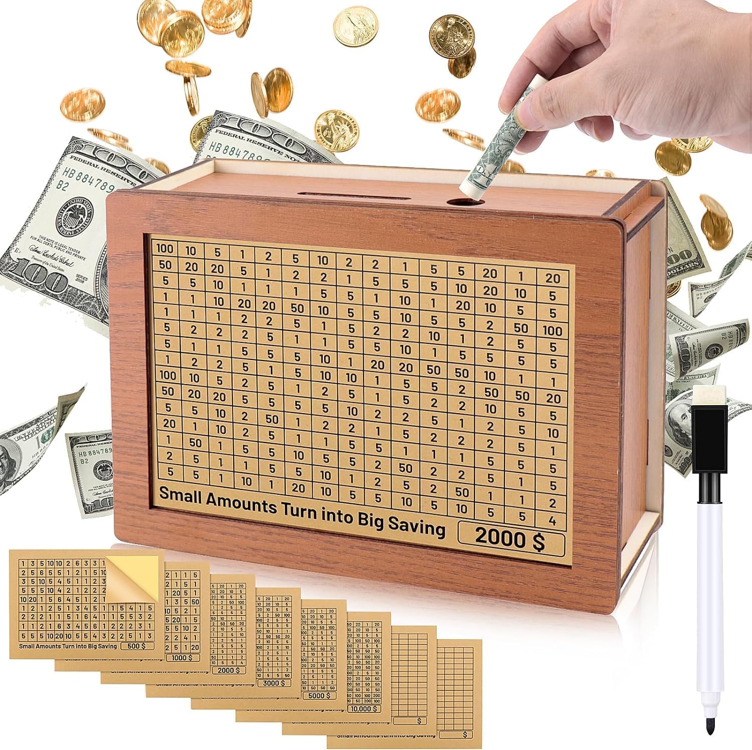 Wooden Savings Box with Coin Counter A4817