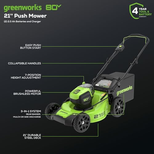 80V 21" Brushless Cordless Push Lawn Mower with 2.0Ah Batteries and Rapid Charger C108866