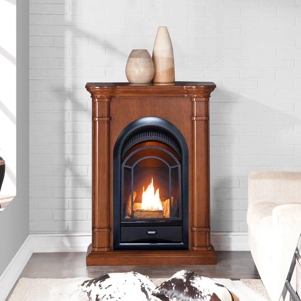 Ventless Fireplace System 10K BTU Duel Fuel Thermostat Insert and Mantel K720550