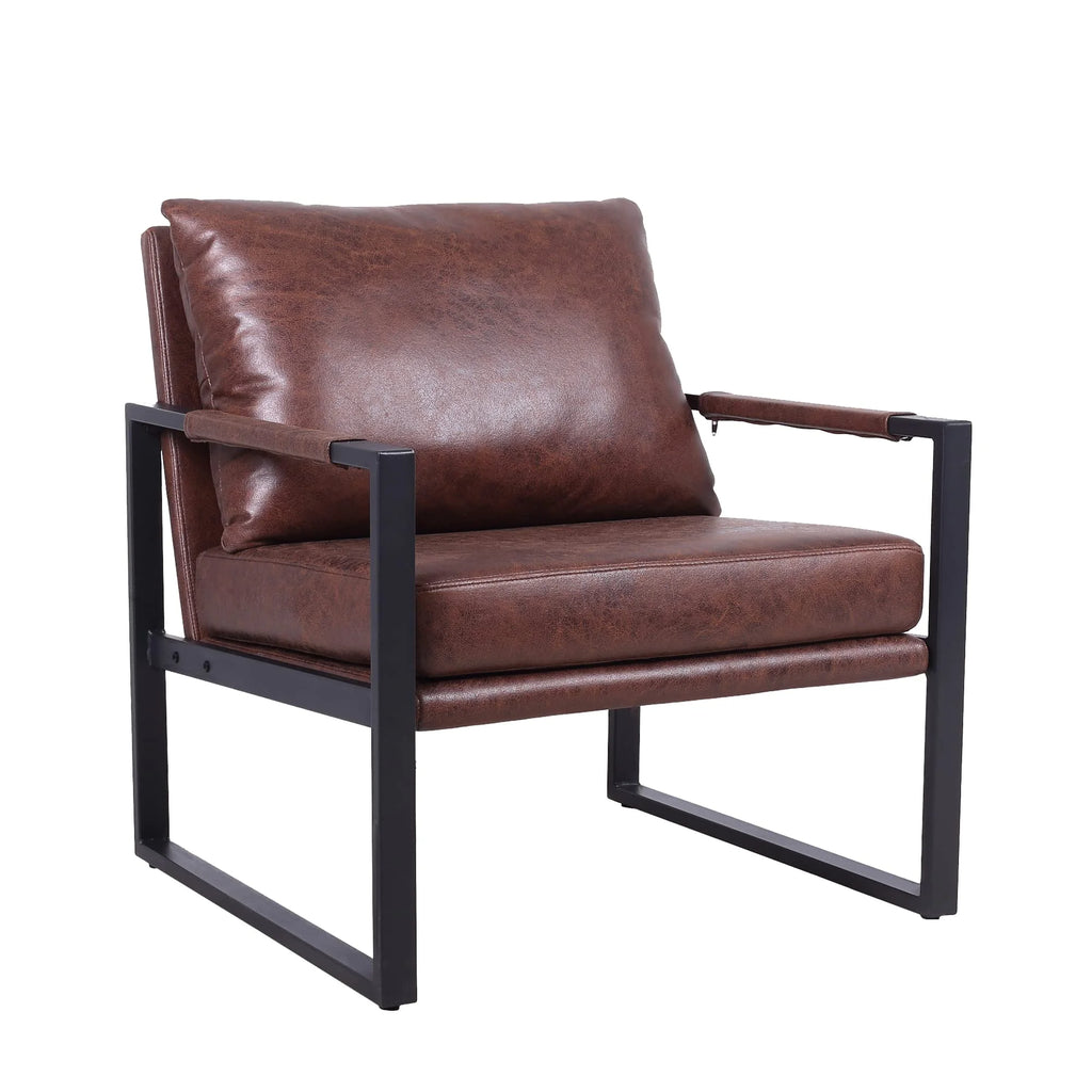 Brown Faux Leather Armchair with Metal Frame Z8621