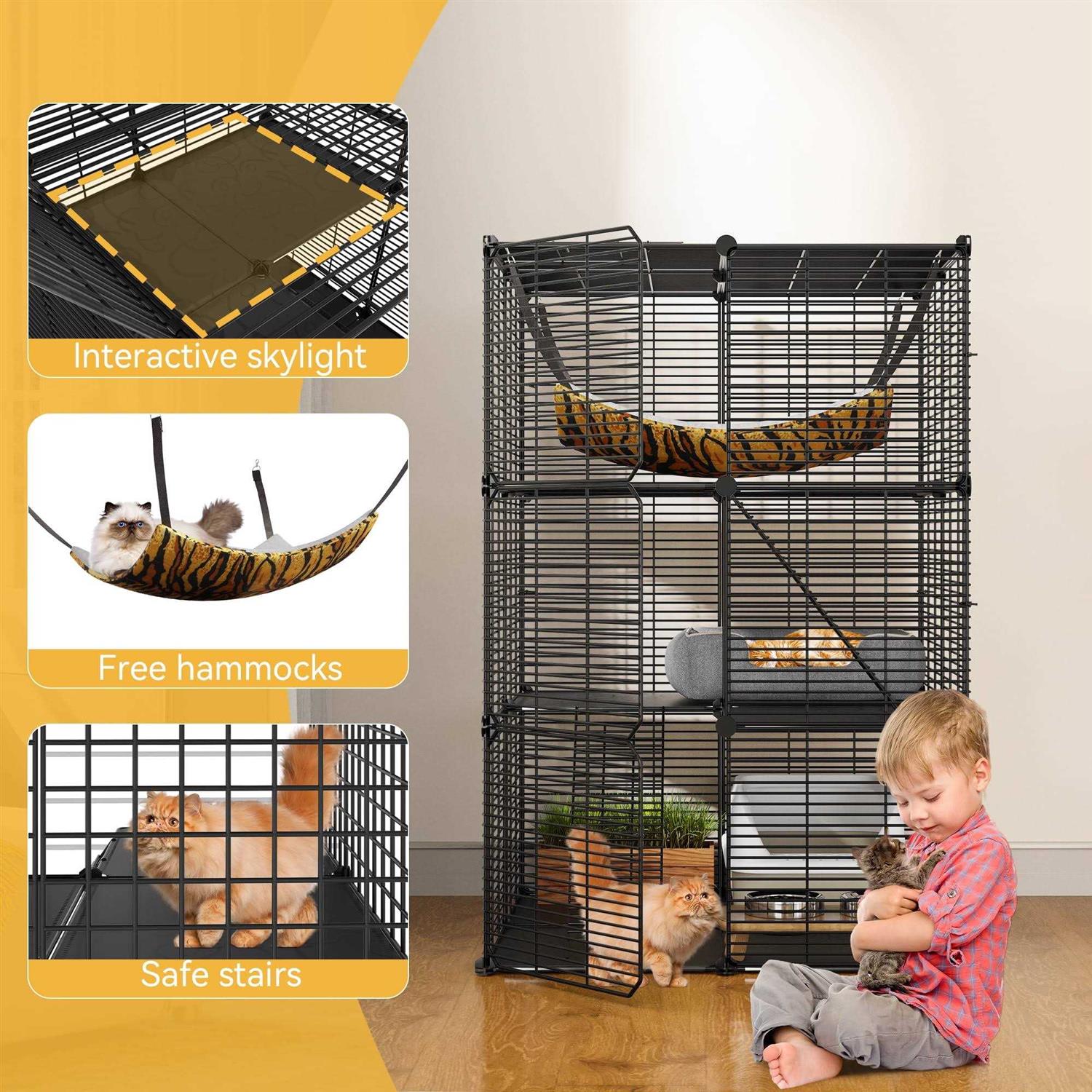 Cat Cage Cat Enclosures Cat Kennel with Extra Large Hammock W19486