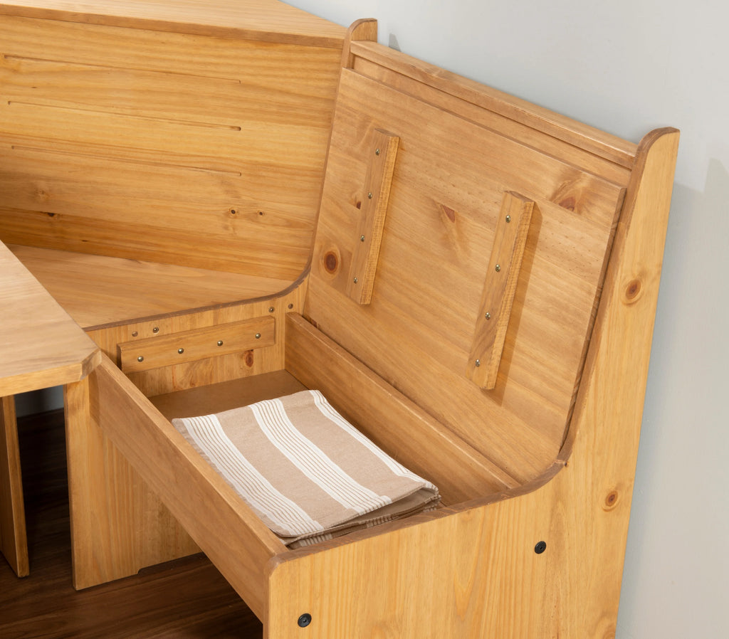 Natural Finish Corner Dining Set with Storage Table and Bench S7617