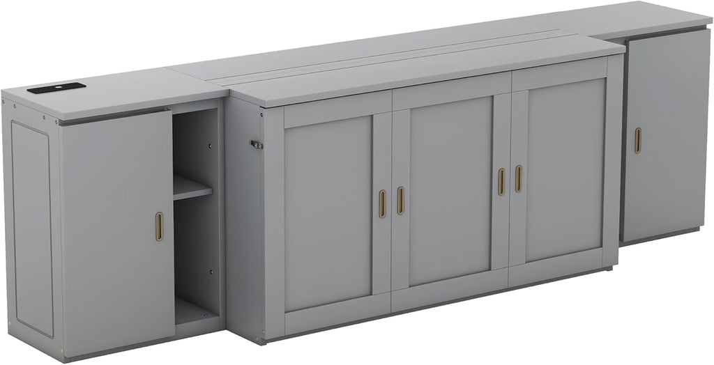 Queen Size Wooden Murphy Bed with Storage Shelves and Cabinets N801804