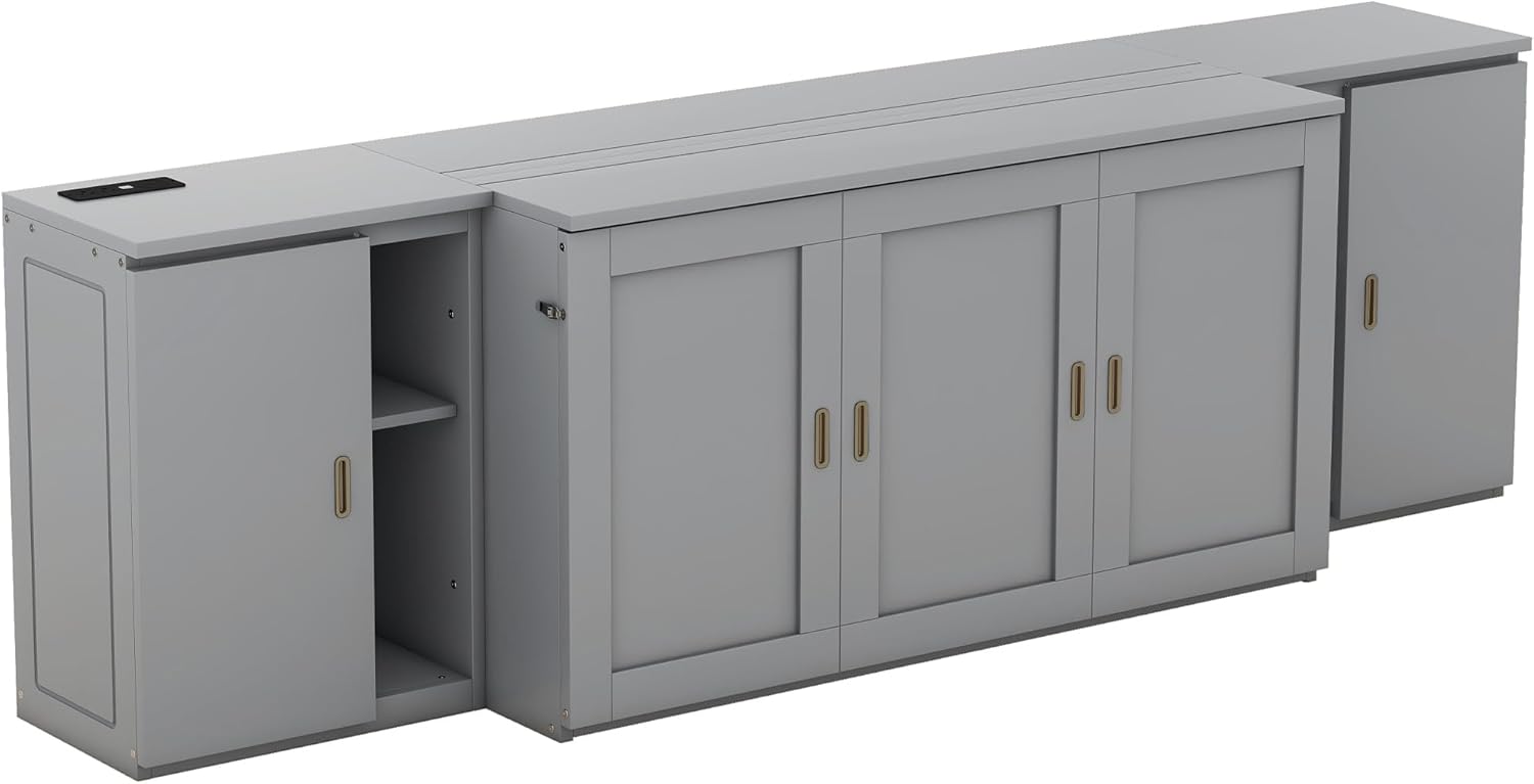 Queen Size Wooden Murphy Bed with Storage Shelves and Cabinets N801804
