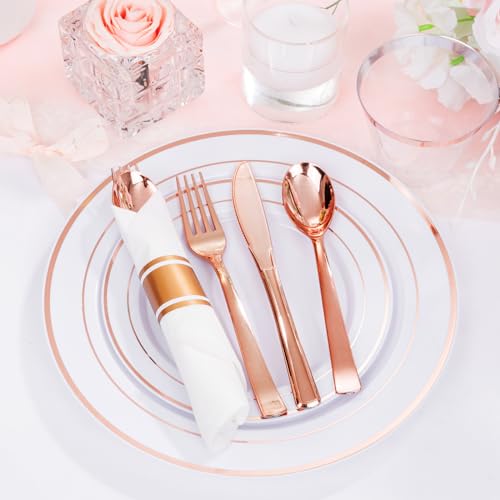 Clear Gold Plastic Dinnerware Set, 350 Pcs N25773