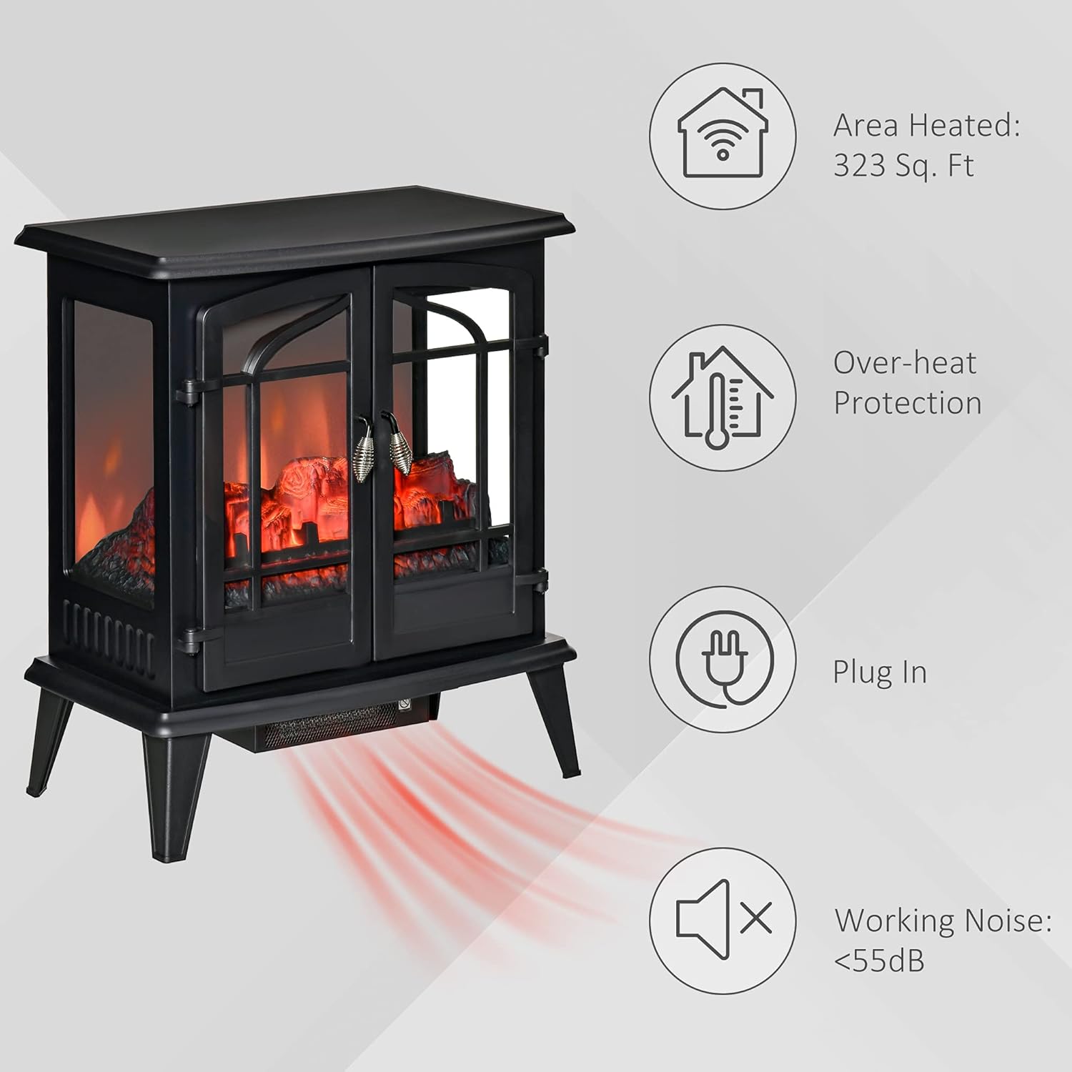 Black Freestanding Electric Fireplace Heater, 1400W B643