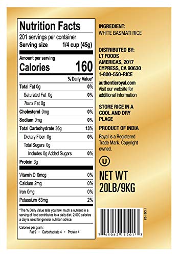 20 Pound Long Grain Indian White Basmati Rice T580