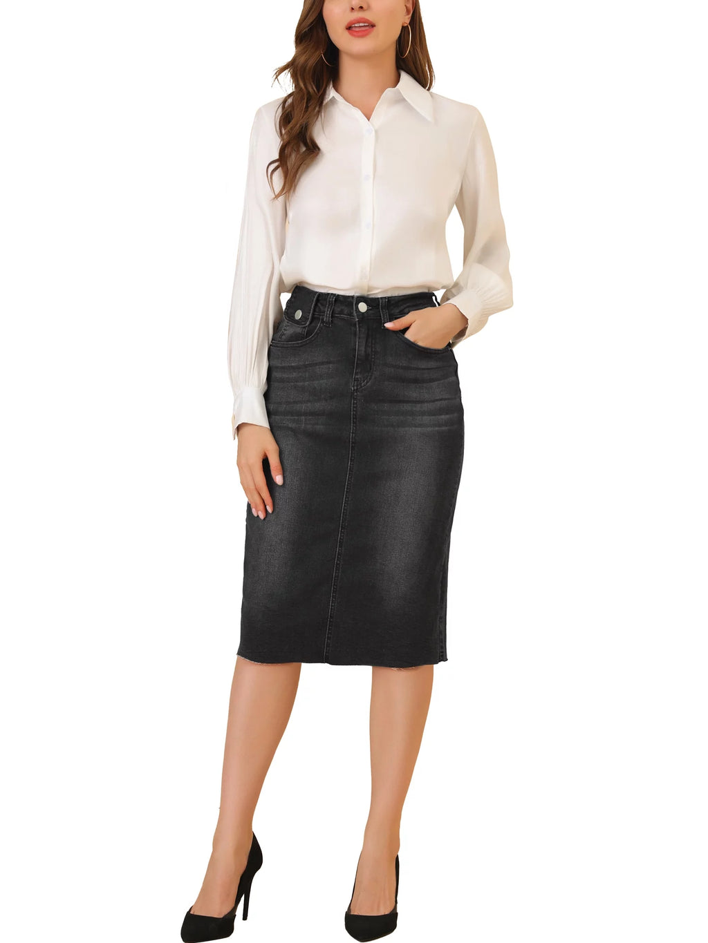 Black Denim Midi Skirt G30265