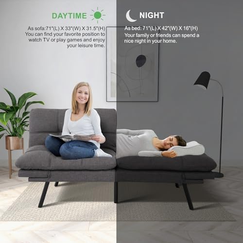 Grey Fabric Memory Foam Convertible Sofa Bed U610466