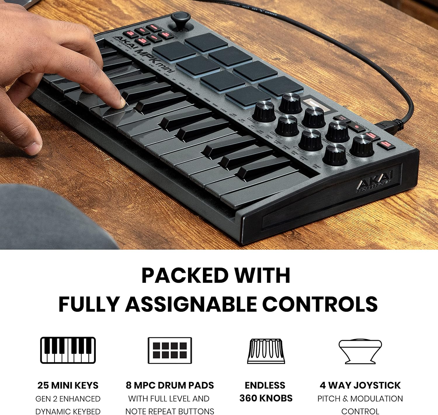 MPC Studio MIDI Controller with 8 Backlit Drum Pads, Grey H871442