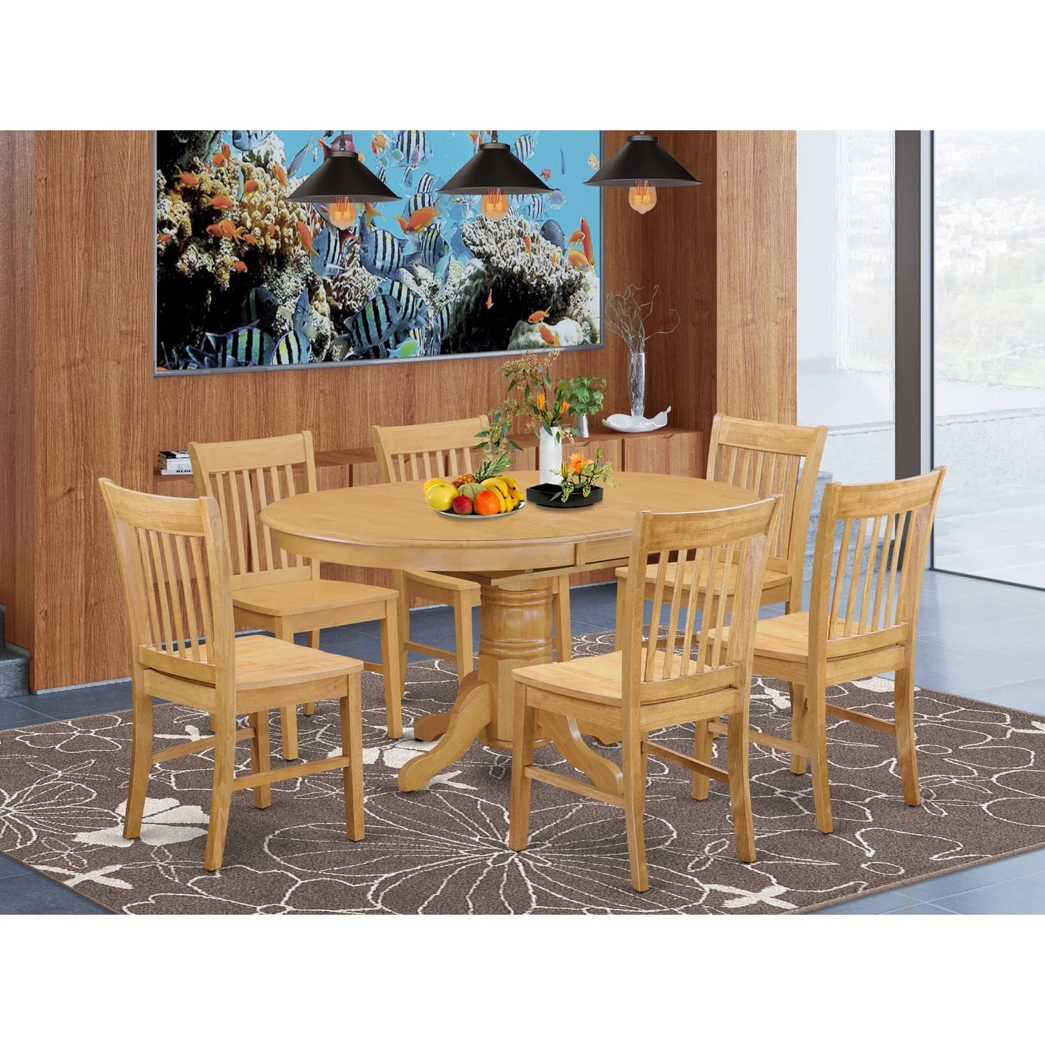 Oak Kitchen Dinette Table & 6 Chairs M874
