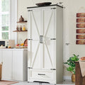 White 72" Tall Wood Rustic Storage Cabinet with Adjustable Shelves and Drawer T958742