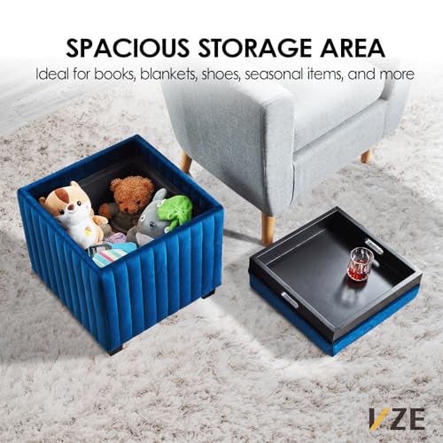 Beige Velvet Storage Ottoman Bench with Coffee Tray G262