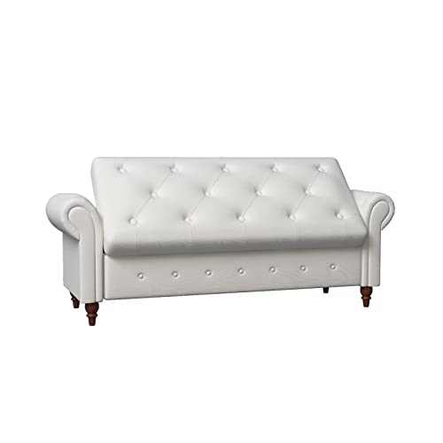 Blue Button Tufted Storage Bench with Solid Wood Legs U825295
