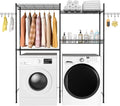 Over The Washer and Dryer Laundry Room Storage Shelf with Adjustable Shelves, Wire Basket, and Rotatable Hooks Z150991