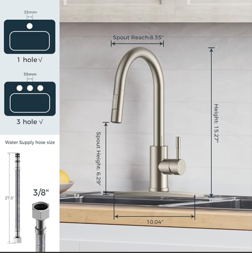 Black Kitchen Faucet with Pull Down Sprayer Stainless Steel High Arc Gooseneck V2110