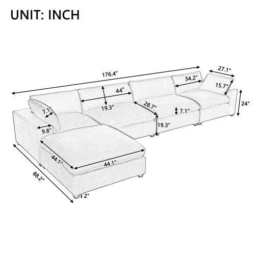 Beige Oversize Modular Sectional Sofa with Removable Ottoman X572646