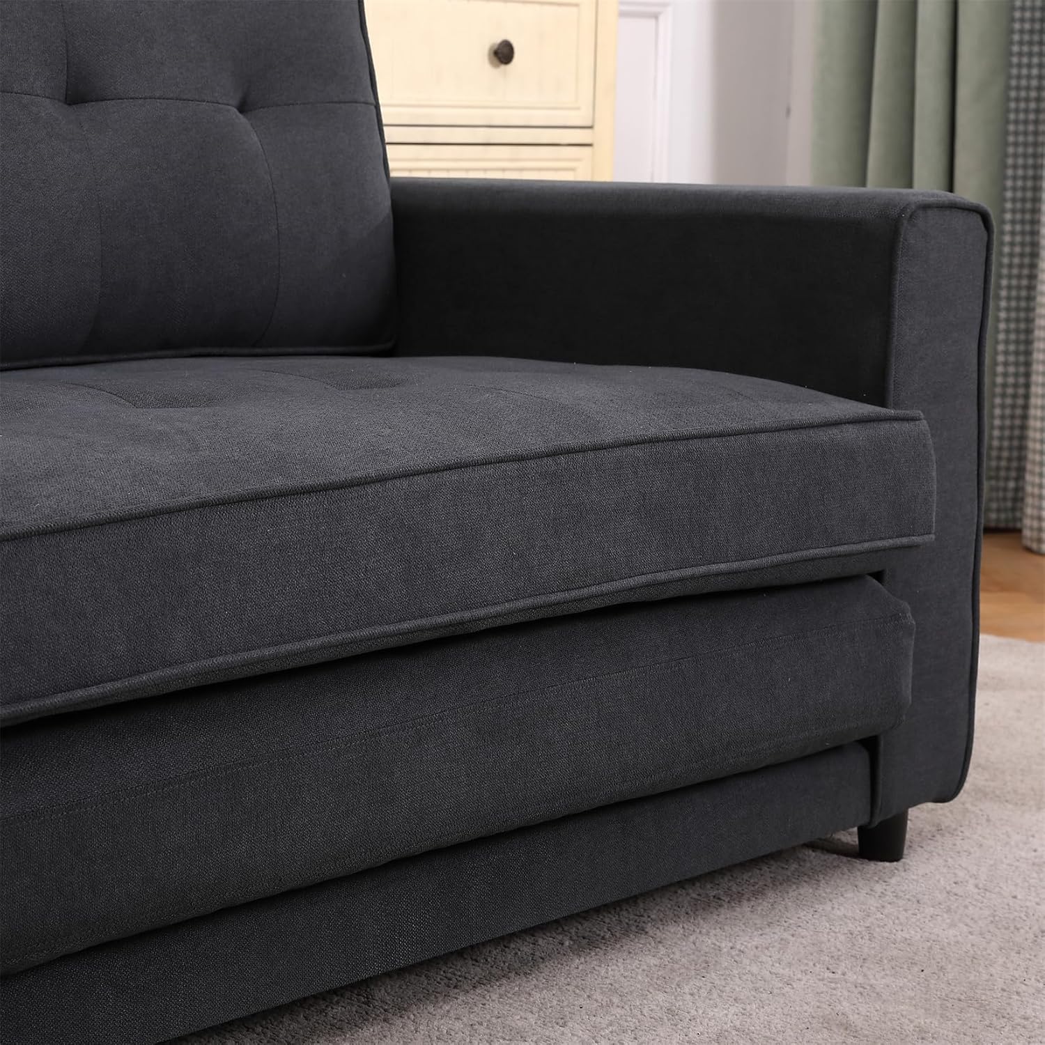 Dark Gray 3 in 1 Folding Sofa Bed with 2 Storage Pockets Q5612