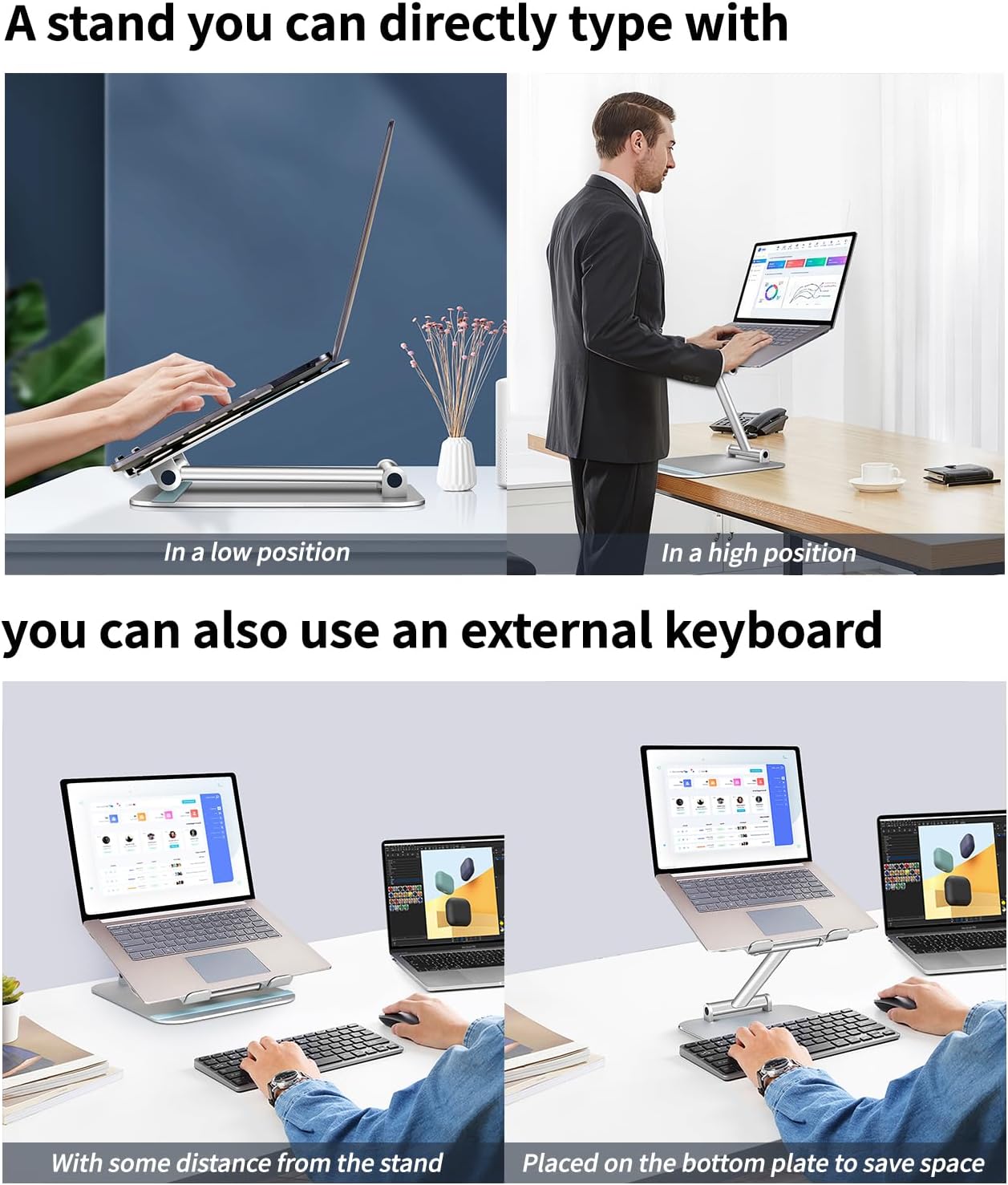 Adjustable Aluminum Laptop Stand Riser for 10 to 17.3” Silver Y956676