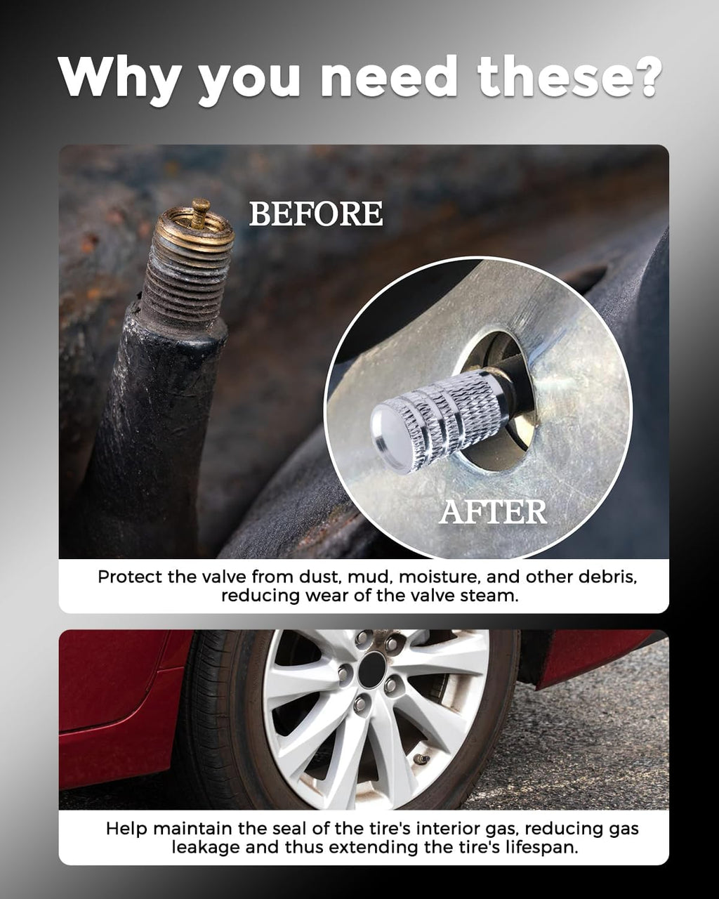 Grey Tire Valve Stem Caps 4 Pack R5814