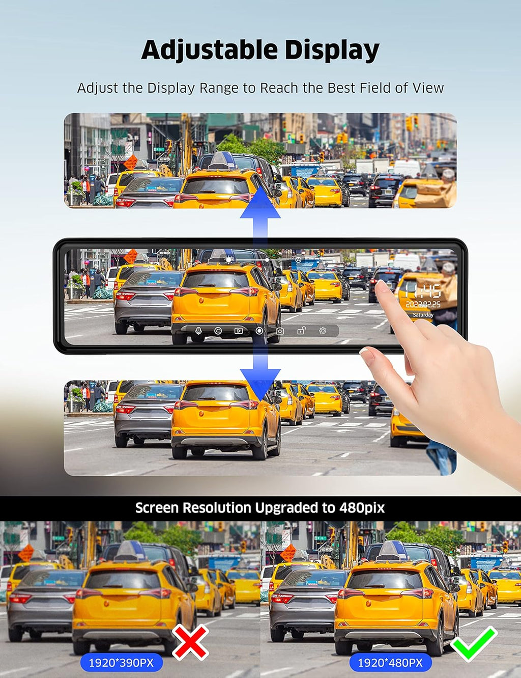 11 inch 1080P Touch Screen Dual Dash Cam with Night Vision R436